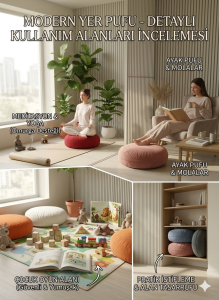 Modern Yuvarlak Yer Minderi ve Meditasyon Pufu 4 Yuvarlak Yer Pufu Modern Dekoratif Yer Pufu & Meditasyon Minderi