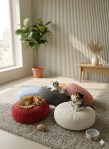 Modern Yuvarlak Yer Minderi ve Meditasyon Pufu 6 yuvarlak evcil hayvan kedi köpek yatağı